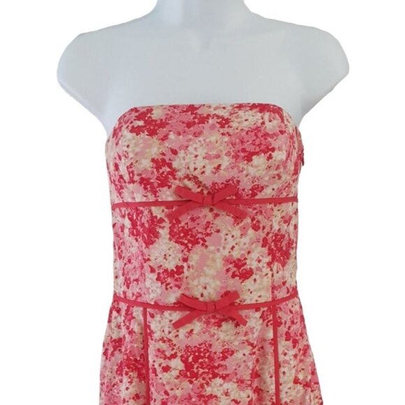 Ann Taylor Strapless Floral Dress Pink Size 2 Bow Lined Side Zipper Fit Flare - Picture 2 of 7